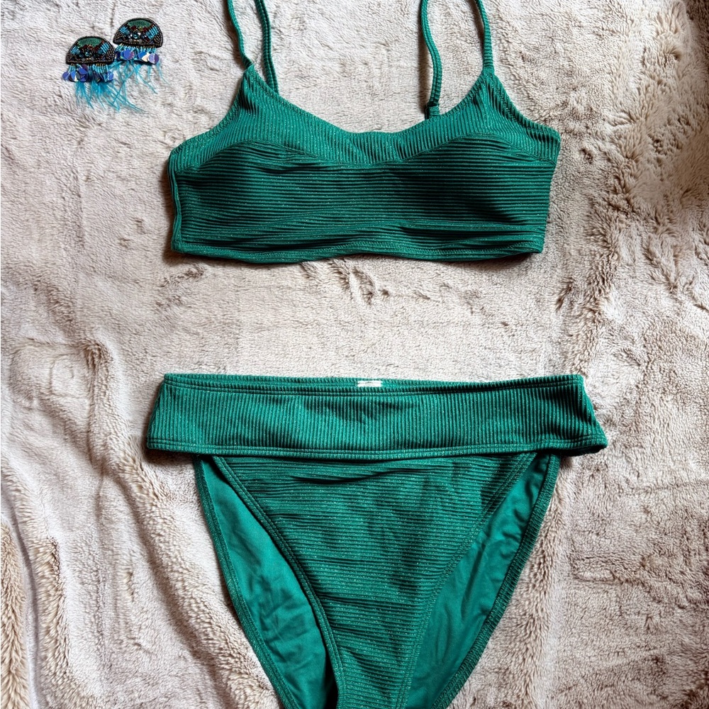 Green Ribbed Bikini Set